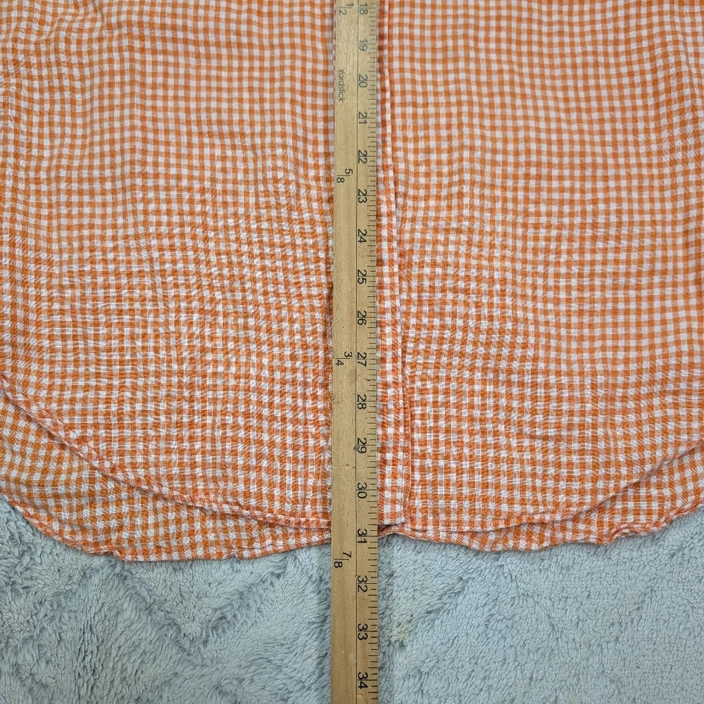 Ralph Lauren Shirt Mens XL Orange White Check Linen Button Up Short Sleeve